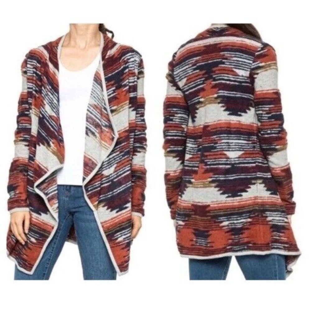 Lucky Brand Size L Cardigan Sweater Aztec Print Long Sleeve Casual BOHO BIN K